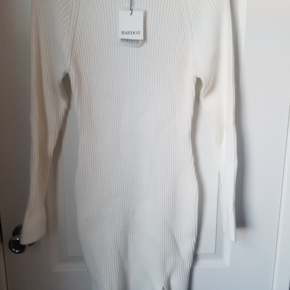 SALE ❤  Bardot Ivory Mini Ribbed Mockneck Bodycon Long Sleeve Dress - Picture 7 of 15